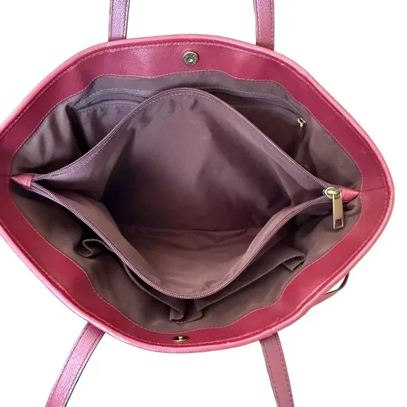 Fossil Charli Leather and Suede Tote Bag Triple Compartment Red Shoulder Bag - Picture 8 of 16